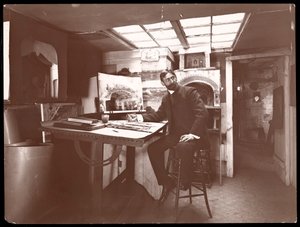 Um cenógrafo em seu estúdio, Nova York, 1901 (impressão em gelatina de prata)